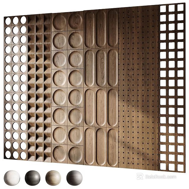 Contemporary Decorative Background Wall With Circular Rectangular And Grid Textured Panels 3d model 