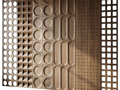 Contemporary Decorative Background Wall With Circular Rectangular And Grid Textured Panels 3d model