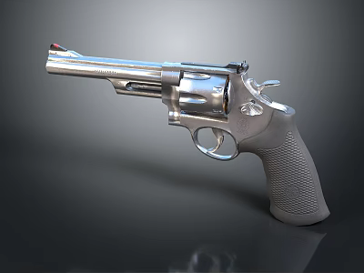 Silver Metallic Revolver With Textured Grip And Shiny Barrel Design 3d model