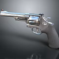 Silver Metallic Revolver With Textured Grip And Shiny Barrel Design