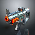 Futuristic Tactical Gun With Orange Muzzle Scope And Sleek Modern Design Features 3d model