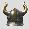 Viking Style Golden Metal Helmet With Brown Horns And Decorative Rivets Design