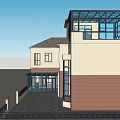 Modern Detached Villa Exterior Design With Brick Beige Walls Glass Sunroom And Sloped Roof