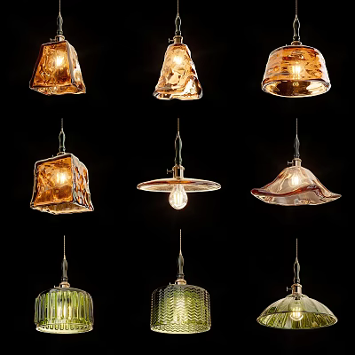 Stylish Modern Pendant Lights Featuring Diverse Glass Shapes And Colorful Tones 3d model