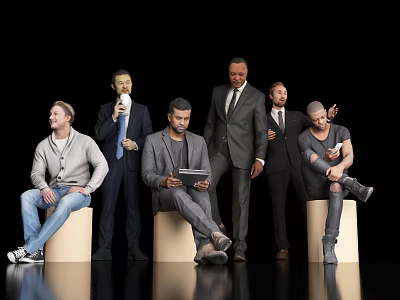 Group of People in Different Clothing Sitting Standing Using Tablet Talking and Drinking 3d model