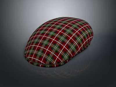 Classic Fashionable Round Top Hat With Red Green White Plaid Pattern Design 3d model