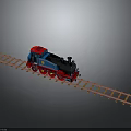 Small Red and Blue Toy Train Moving on Long Railway Track