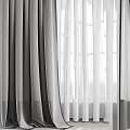 Gray Curtains Interior Design With Sheer Panels And Light Filtering Effect 3d model