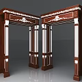 Symmetrical Classical Wooden Door Arches With Carved Patterns And White Columns