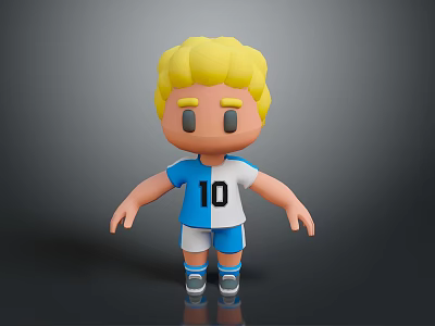 Cartoon Man With Blonde Hair In Blue And White Jersey Number 10 Shorts And Sneakers 3d model