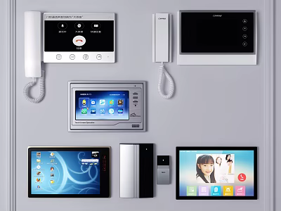 Various Smart Video Doorbell Devices With Screen Keypad And Intercom Features 3d model
