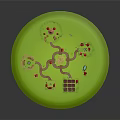 Cartoon Game Maze Scene On Green Circular Board With Colorful Mushrooms Paths And Checkerboard Pattern