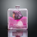 Transparent Square Perfume Bottle With Purple Hair Woman Illustration And Poison Label