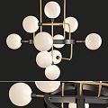Modern Chandelier with White Spheres and Gold Black Geometric Metal Frame