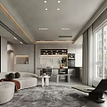 Modern Minimalist Dining Living Room With Pendant Lights And Large Windows