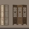 Traditional Chinese Wooden Screens With Carved Geometric Designs And Floral Patterns
