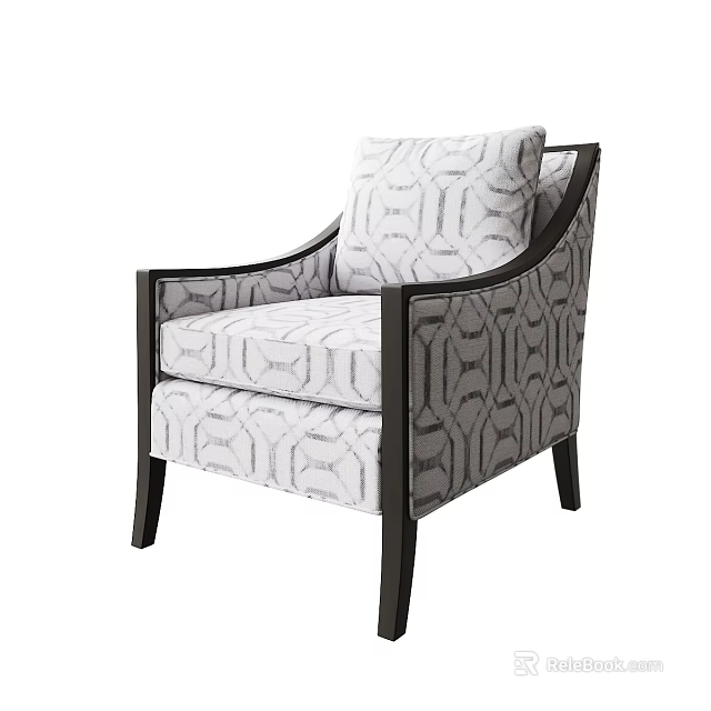 Elegant Lounge Chair With Geometric Pattern Fabric And Dark Wooden Frame 3d model 