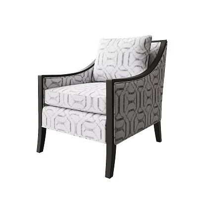Elegant Lounge Chair With Geometric Pattern Fabric And Dark Wooden Frame 3d model