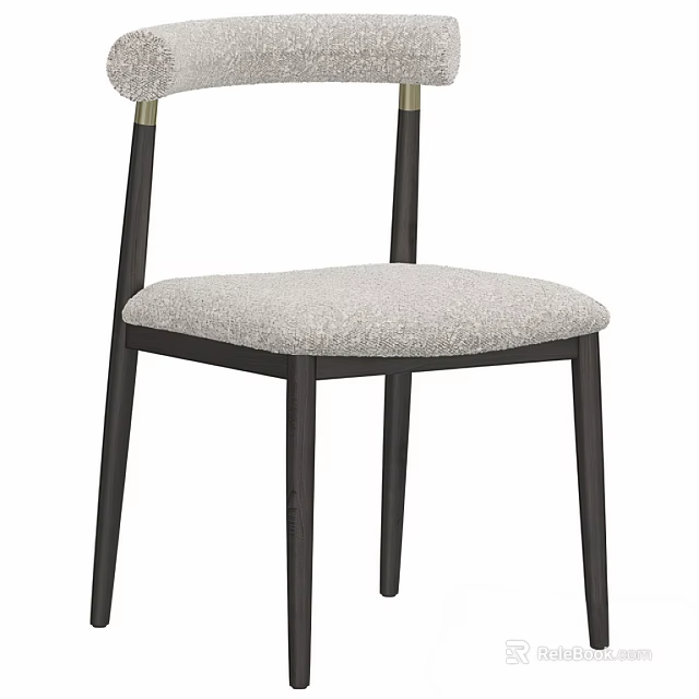 Modern Single Chair With Gray Upholstered Seat Black Wooden Legs And Metal Accents 3d model 