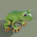 Cute Green Cartoon Frog With Big Eyes Orange Toes And Smiling Expression