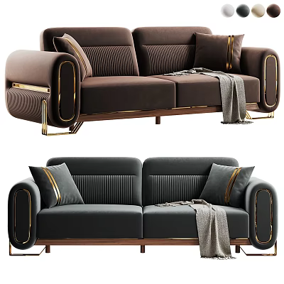 Modern Luxury Sectional Sofa With Gold Accents Cushions And Throw Blanket 3d model