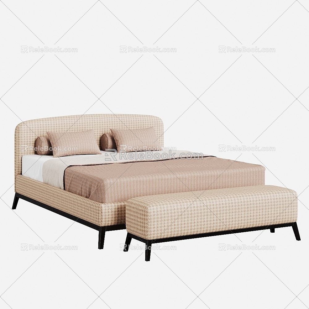 Modern Double Bed Bed End Stool Bedroom 3d model