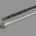 Ancient Traditional Sword with Decorative Wooden Scabbard Intricate Patterns Sharp Metal Blade and Carved Hilt