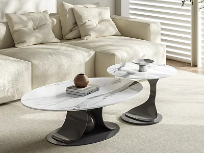 Modern Coffee Tables With White Marble Top And Black Metal Base In Living Room 3d model