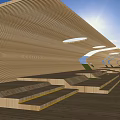 Modern Garden Landscape Featuring Wavy Wooden Canopy Terrace Steps and Scenic Mountain View