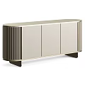 Elegant Modern Console Side Cabinet With Light Wood Finish Brass Accents And Ribbed Details