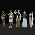 Fashion Models Group Showcasing Various Stylish Outfits on Dark Stage