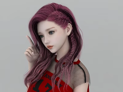 Young Woman With Pink Braided Hair In Red Chicago Number 11 Shirt Pointing Finger 3d model
