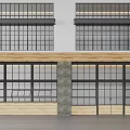 Industrial Style Building Structure With Large Windows Wooden Panels And Concrete Columns