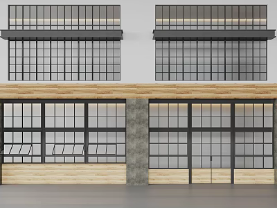 Industrial Style Building Structure With Large Windows Wooden Panels And Concrete Columns 3d model