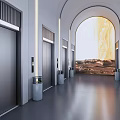 Modern Elevator Corridor Design With Stainless Steel Doors And Recessed Lighting 3d model