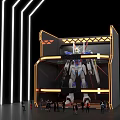 Gundam Model Display In Illuminated Case With Surrounding Crowd And Lighting 3d model