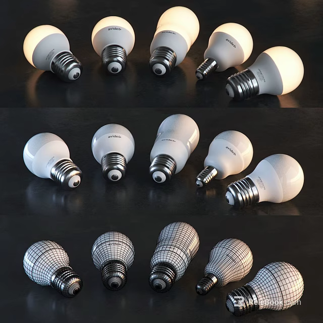 Various Light Bulbs With Different Designs And Styles Displayed Together 3d model 