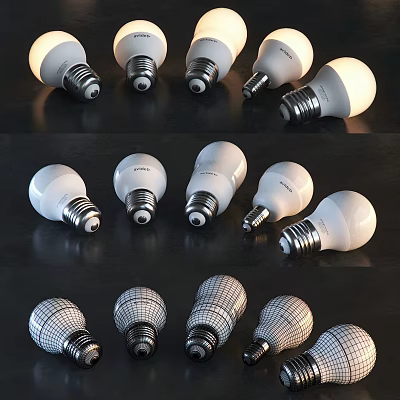 Various Light Bulbs With Different Designs And Styles Displayed Together 3d model