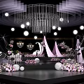 Wedding Stage Decor With Pink White Flower Bouquets Chandelier Lighting And Decorative Balls