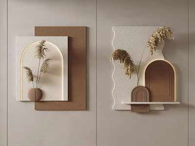 Modern Wall Decor With Decorative Panels Dried Plants Vase And Arch Design Elements 3d model