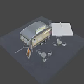 Modern Donut Food Truck With String Lights Display Window And Outdoor Seating