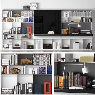 Modern bookcase bookshelf background wall 3d model