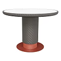 Round White Dining Table With Gray Textured Cylindrical Leg And Red Base 3d model
