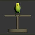 Vibrant Yellow Green Parrot Perched On Wooden Stick With Round Base Against Dark Background