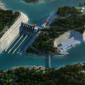 Aerial Planning of Large Dam Structure With Water Reservoir and Green Vegetation