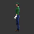 Character Design Front Side Back Views Green Shirt Blue Suspenders White Gloves
