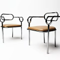 Modern Dining Chairs With Metal Frame And Brown Leather Seat Circular Armrest Design