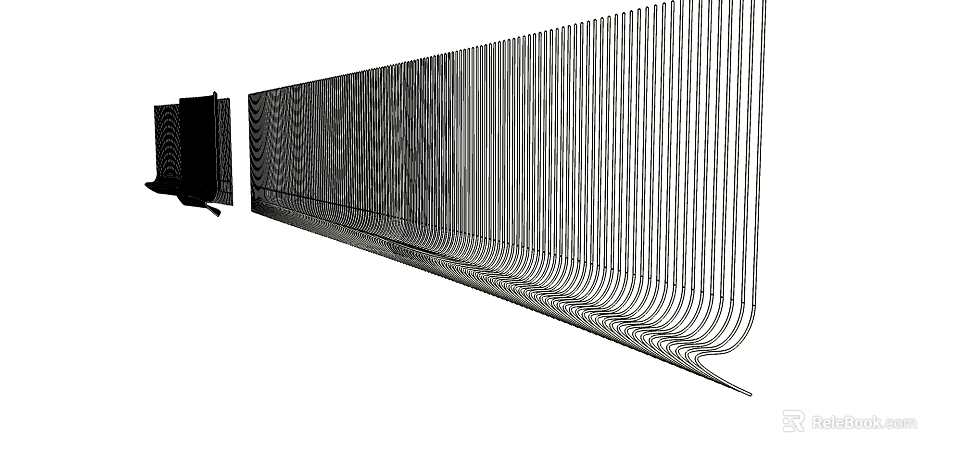 Sturdy Metal Fence With Continuous Vertical Slats And Wavy Design Pattern 3d model 