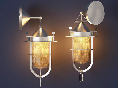 Classic Pair of Wall Lamps With Metal Frame And Textured Glass Shade 3d model
