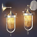 Classic Pair of Wall Lamps With Metal Frame And Textured Glass Shade